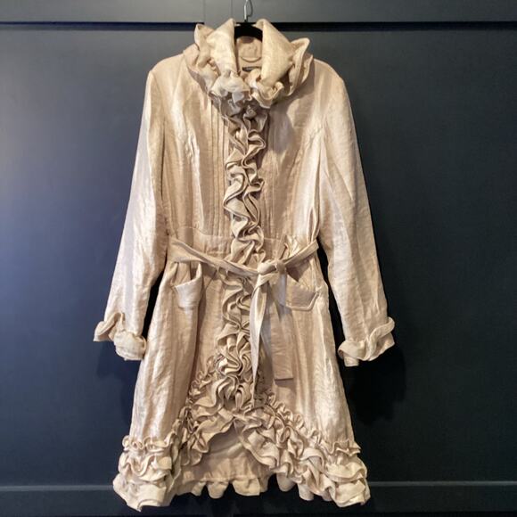 Samuel Dong tafetta Belted Ruffle Formal bubble coat Fancy Coat Jacket dress M - Picture 1 of 13